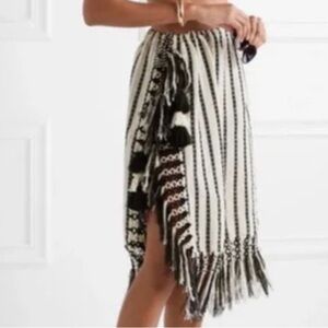 Jaline Women OS Stripe Beach Resort Fringe Cover Up Nieves Pareo Midi Wrap Skirt